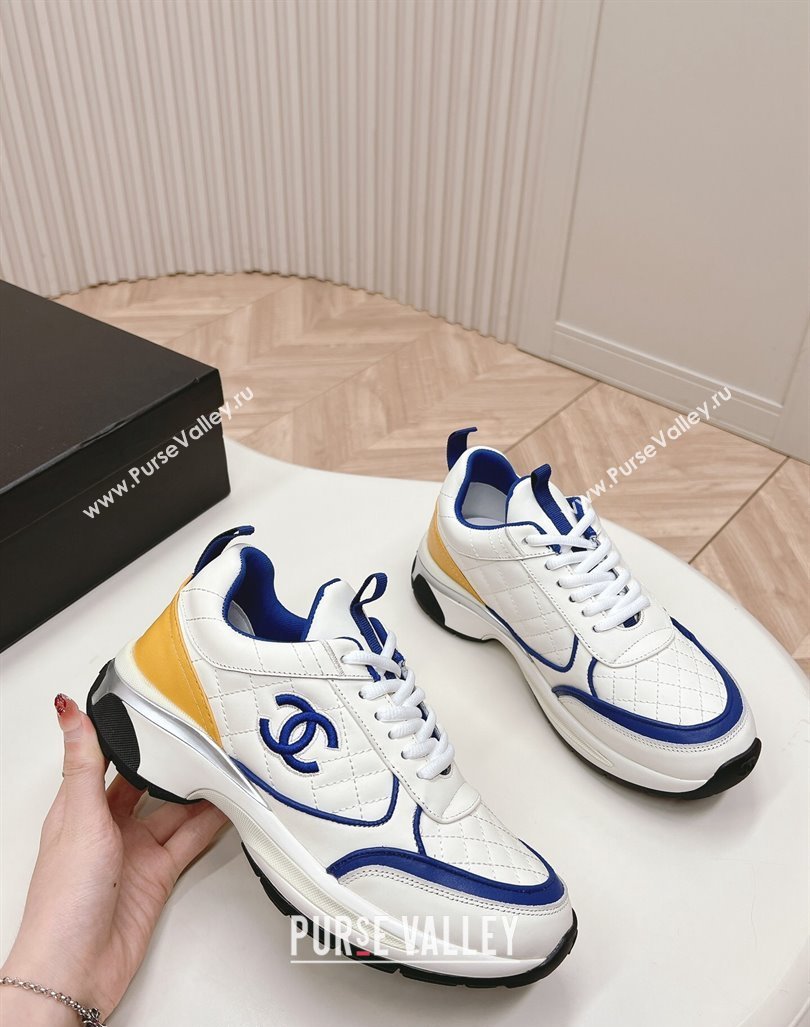 Chanel Quilted Calfskin Sneakers White/Blue 2024 CH091019 (KL-240910106)