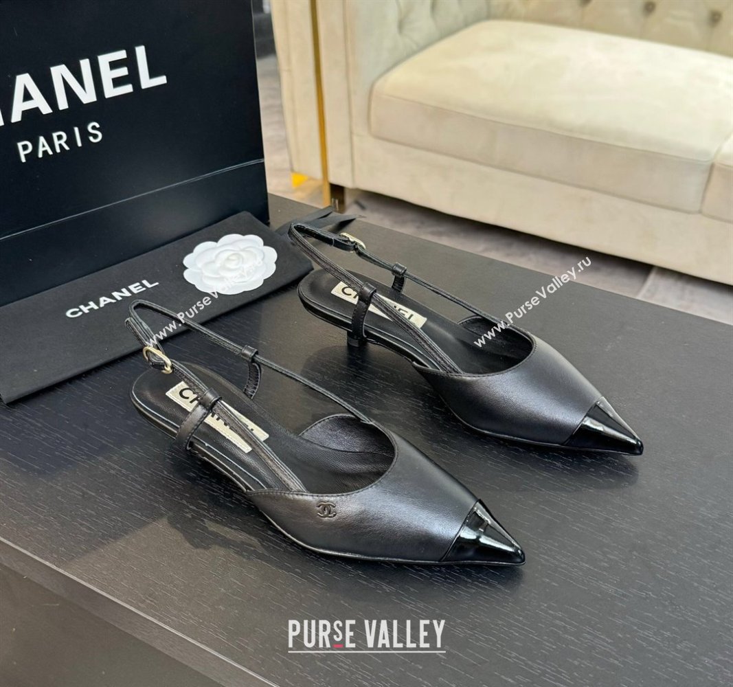 Chanel Calfskin Leather Pointed Slingback Pumps 3.5cm Black 2024 CH091012 (SS-240910073)