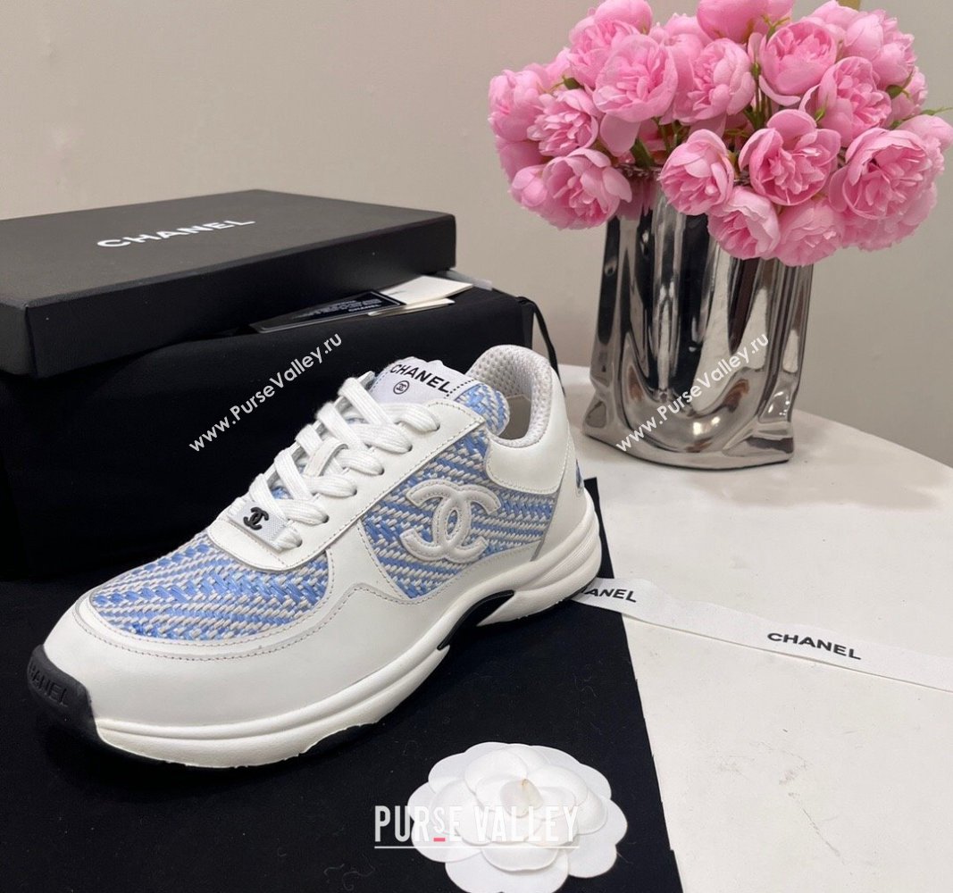 Chanel Calfskin Braided Fabric Sneakers Blue 2024 CH091020 (KL-240910107)