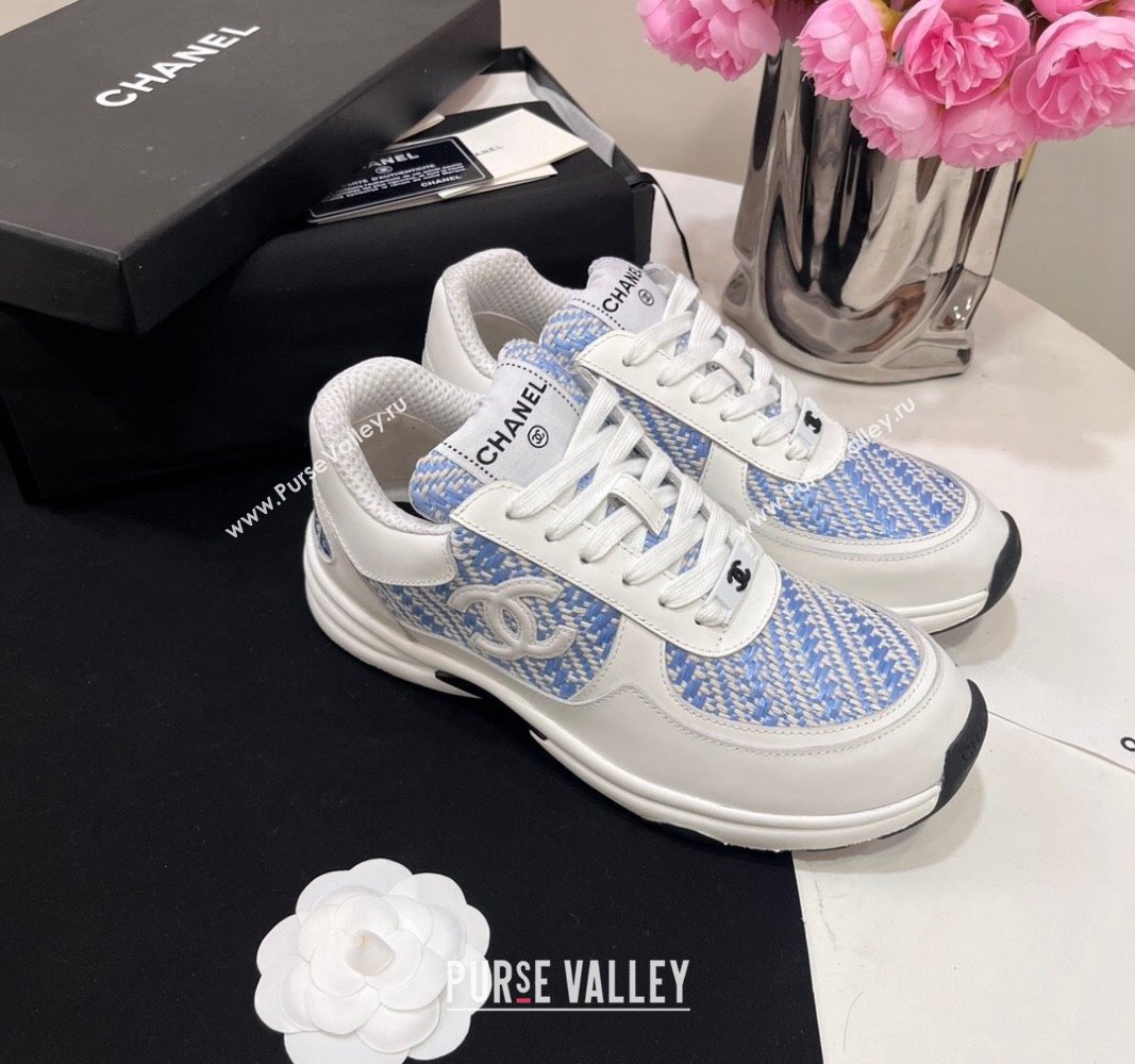 Chanel Calfskin Braided Fabric Sneakers Blue 2024 CH091020 (KL-240910107)