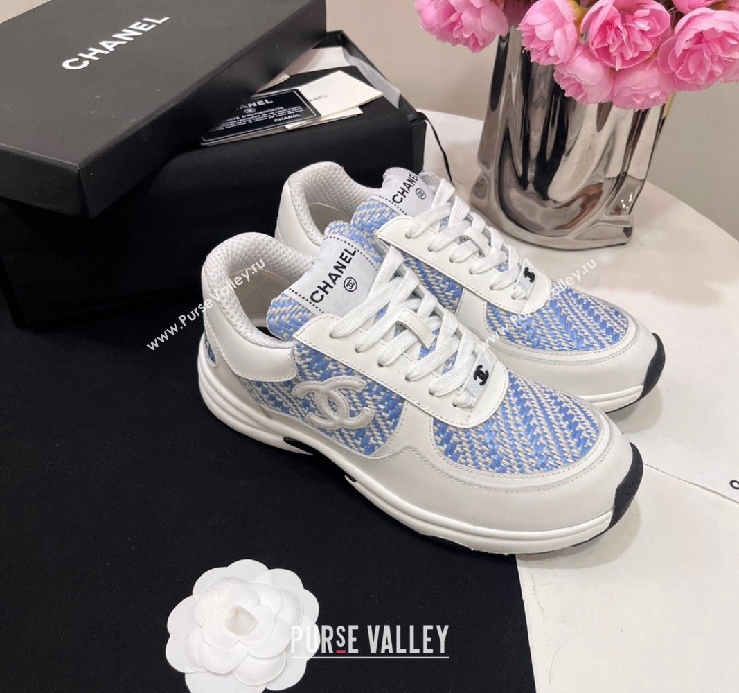 Chanel Calfskin Braided Fabric Sneakers Blue 2024 CH091020 (KL-240910107)