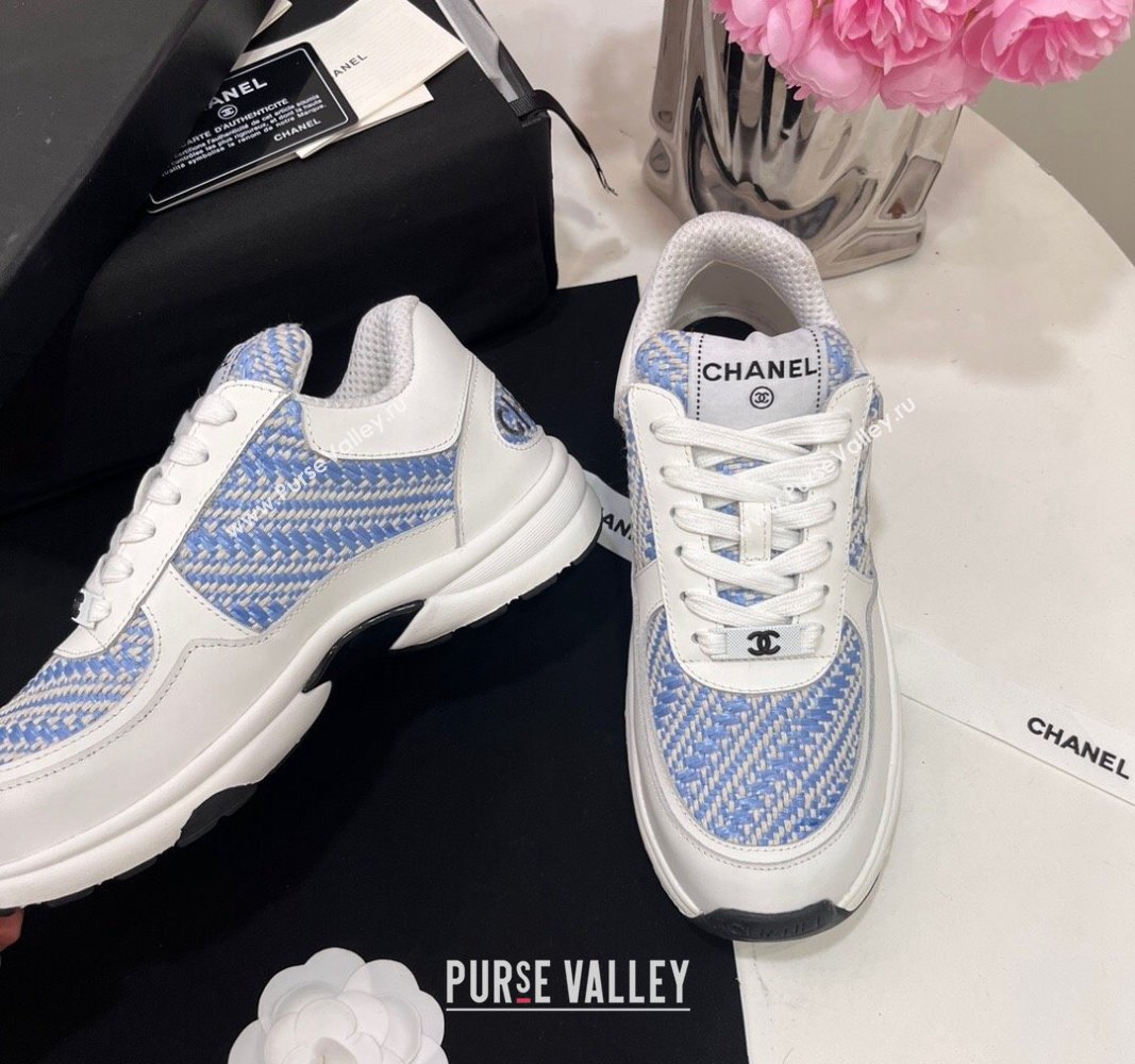 Chanel Calfskin Braided Fabric Sneakers Blue 2024 CH091020 (KL-240910107)