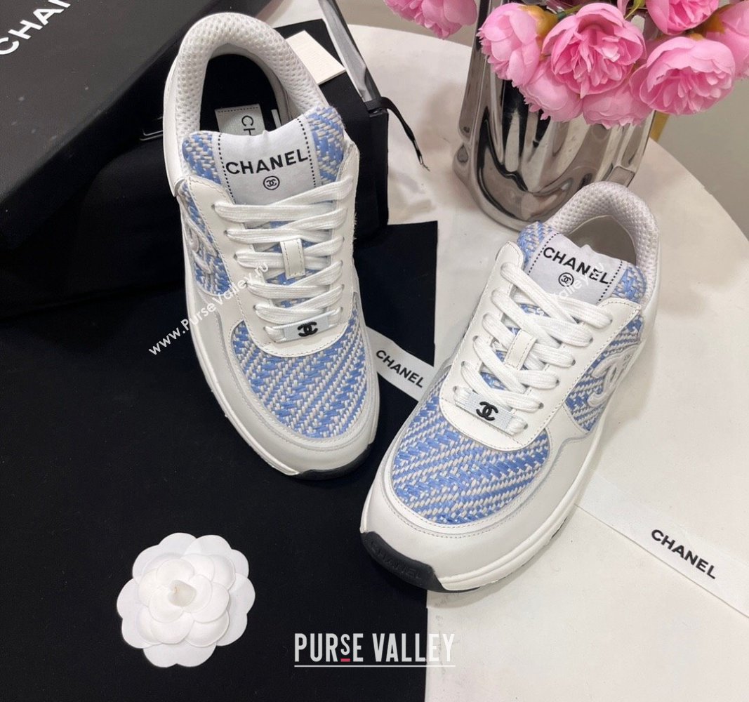 Chanel Calfskin Braided Fabric Sneakers Blue 2024 CH091020 (KL-240910107)