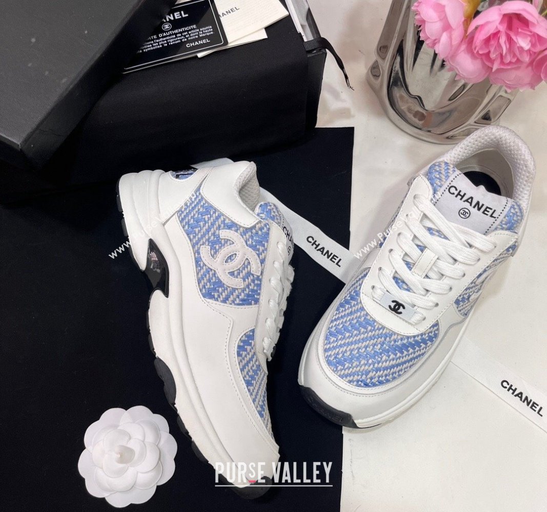 Chanel Calfskin Braided Fabric Sneakers Blue 2024 CH091020 (KL-240910107)