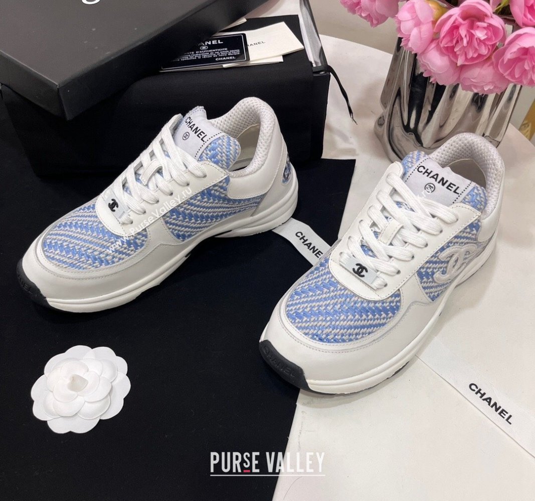 Chanel Calfskin Braided Fabric Sneakers Blue 2024 CH091020 (KL-240910107)