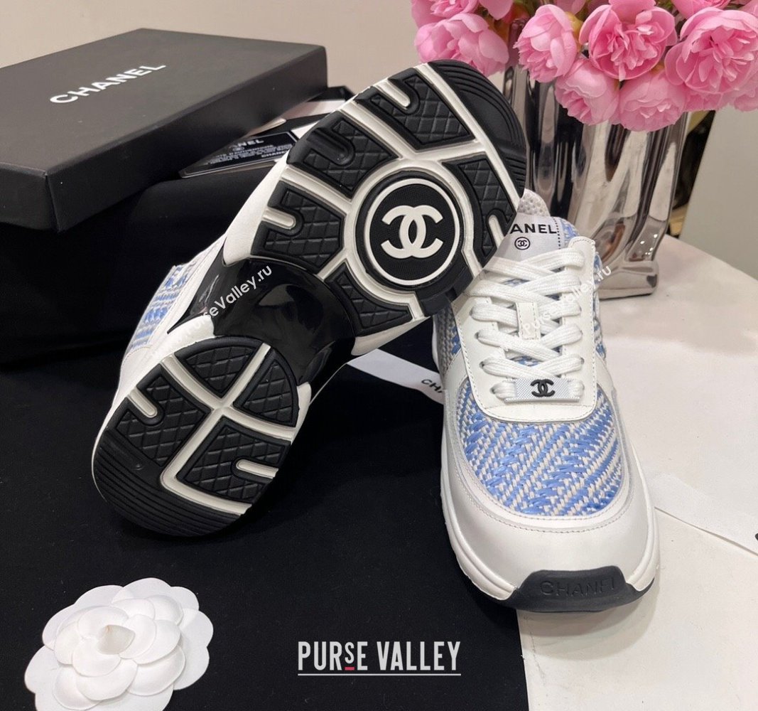 Chanel Calfskin Braided Fabric Sneakers Blue 2024 CH091020 (KL-240910107)