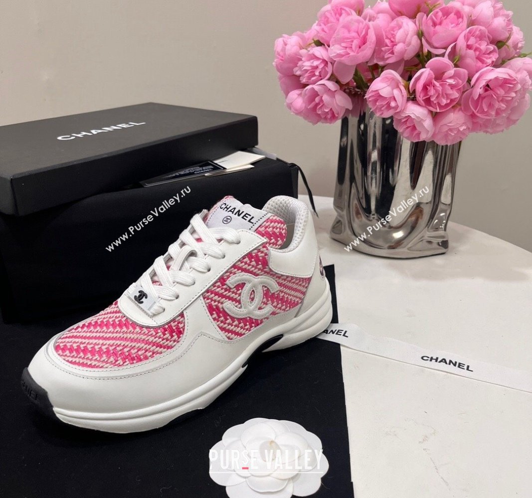 Chanel Calfskin Braided Fabric Sneakers Pink 2024 CH091020 (KL-240910108)