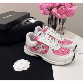 Chanel Calfskin Braided Fabric Sneakers Pink 2024 CH091020 (KL-240910108)