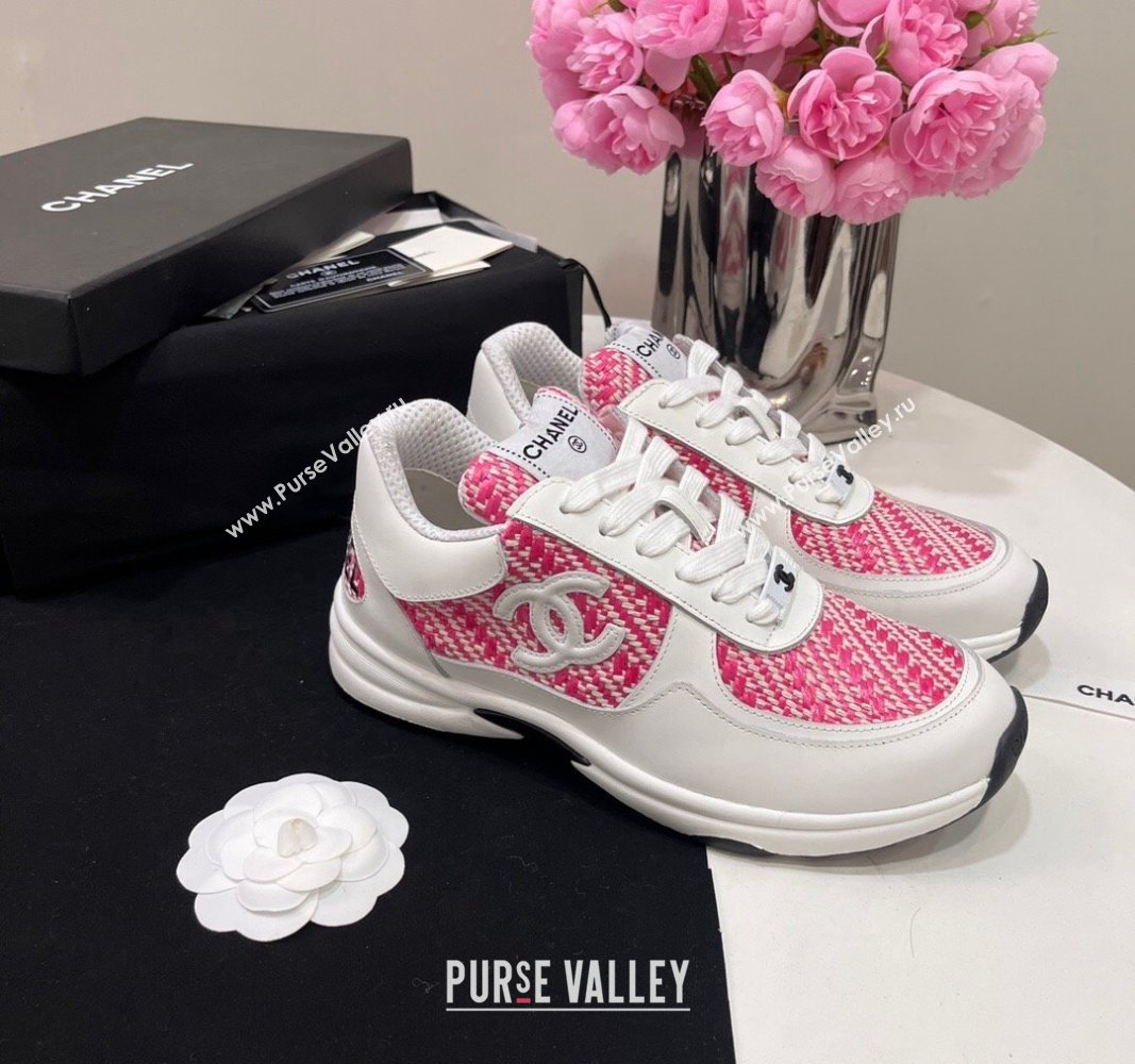 Chanel Calfskin Braided Fabric Sneakers Pink 2024 CH091020 (KL-240910108)