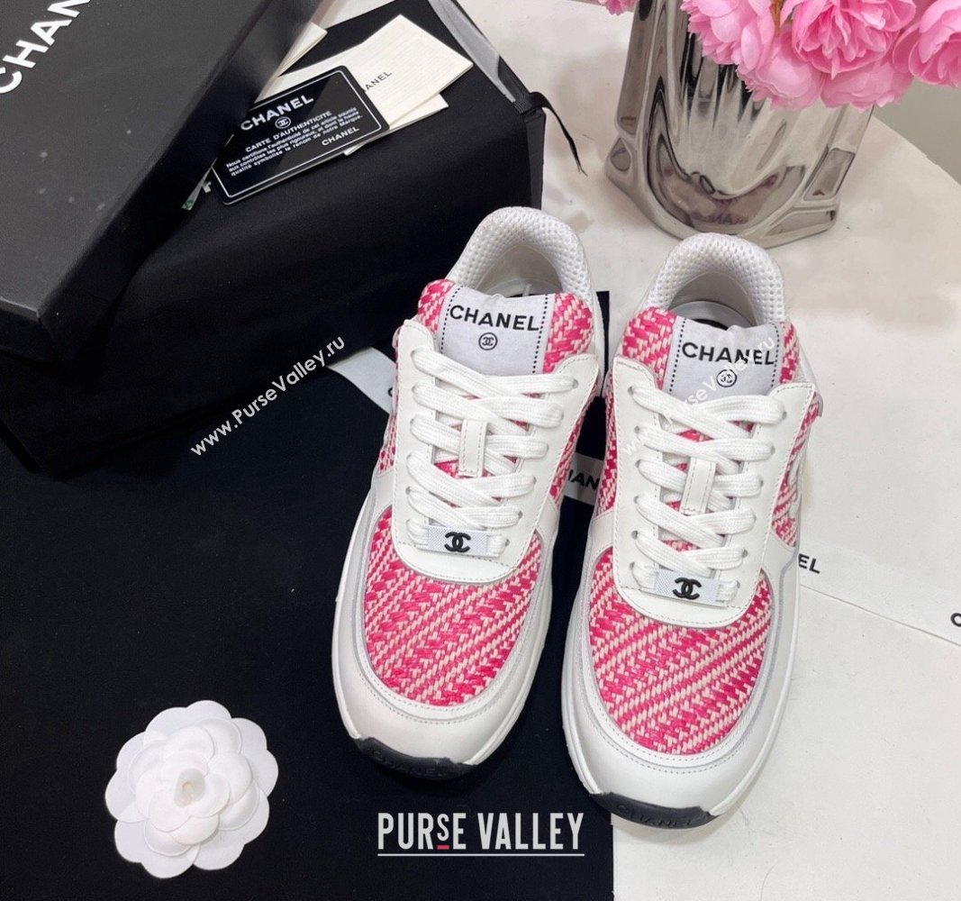 Chanel Calfskin Braided Fabric Sneakers Pink 2024 CH091020 (KL-240910108)