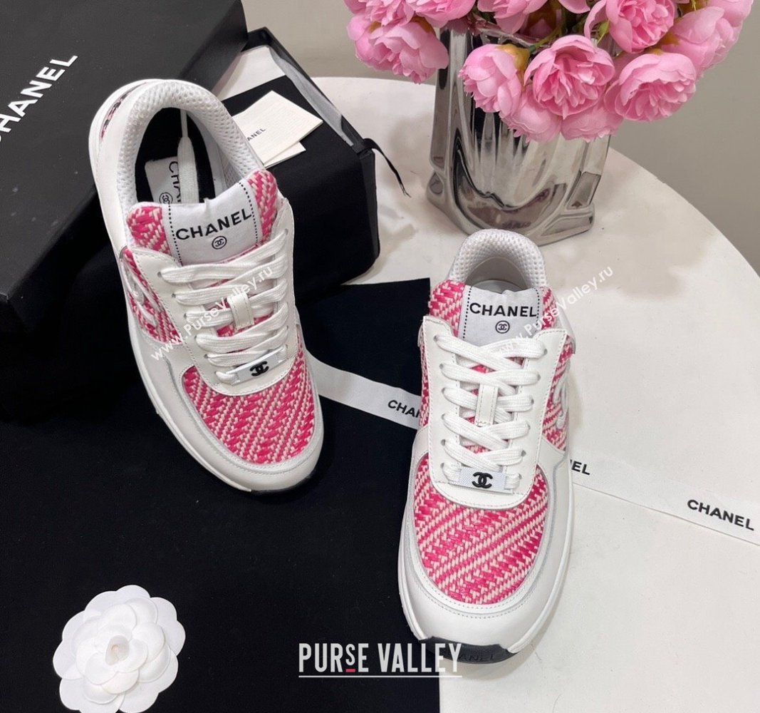 Chanel Calfskin Braided Fabric Sneakers Pink 2024 CH091020 (KL-240910108)