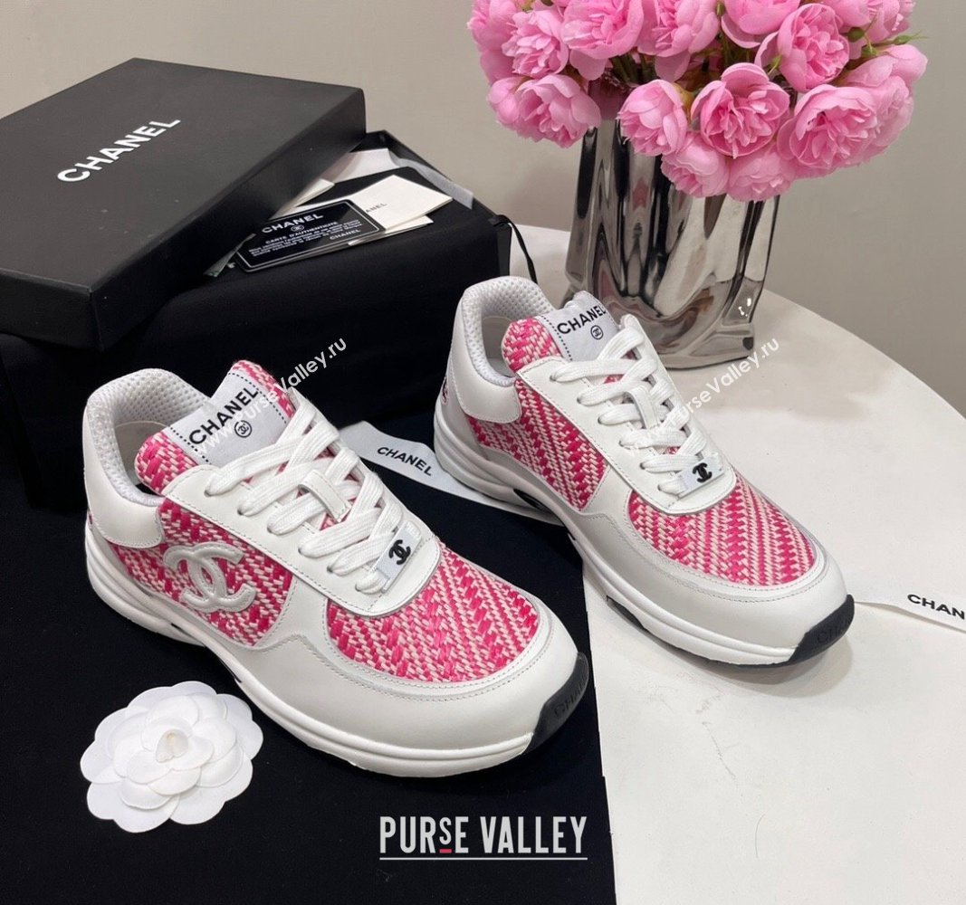 Chanel Calfskin Braided Fabric Sneakers Pink 2024 CH091020 (KL-240910108)