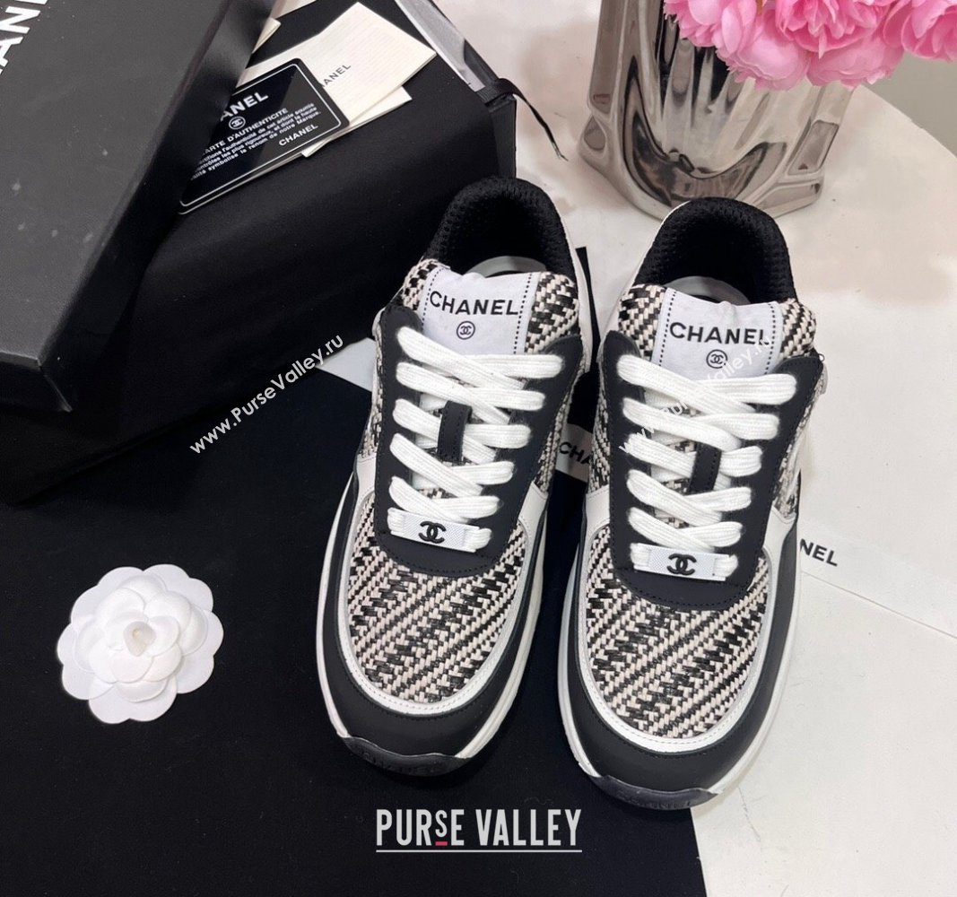 Chanel Calfskin Braided Fabric Sneakers Black 2024 CH091020 (KL-240910110)