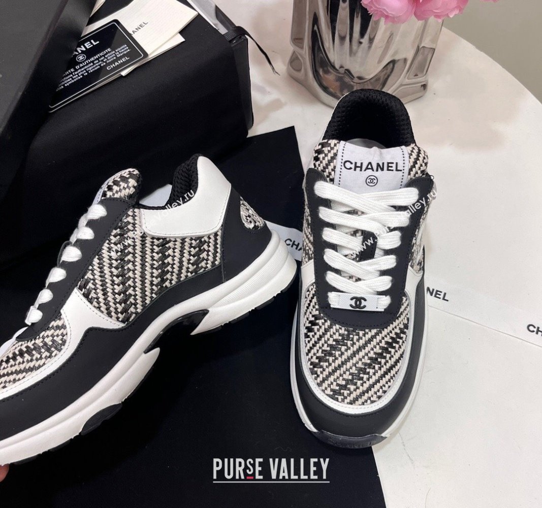 Chanel Calfskin Braided Fabric Sneakers Black 2024 CH091020 (KL-240910110)