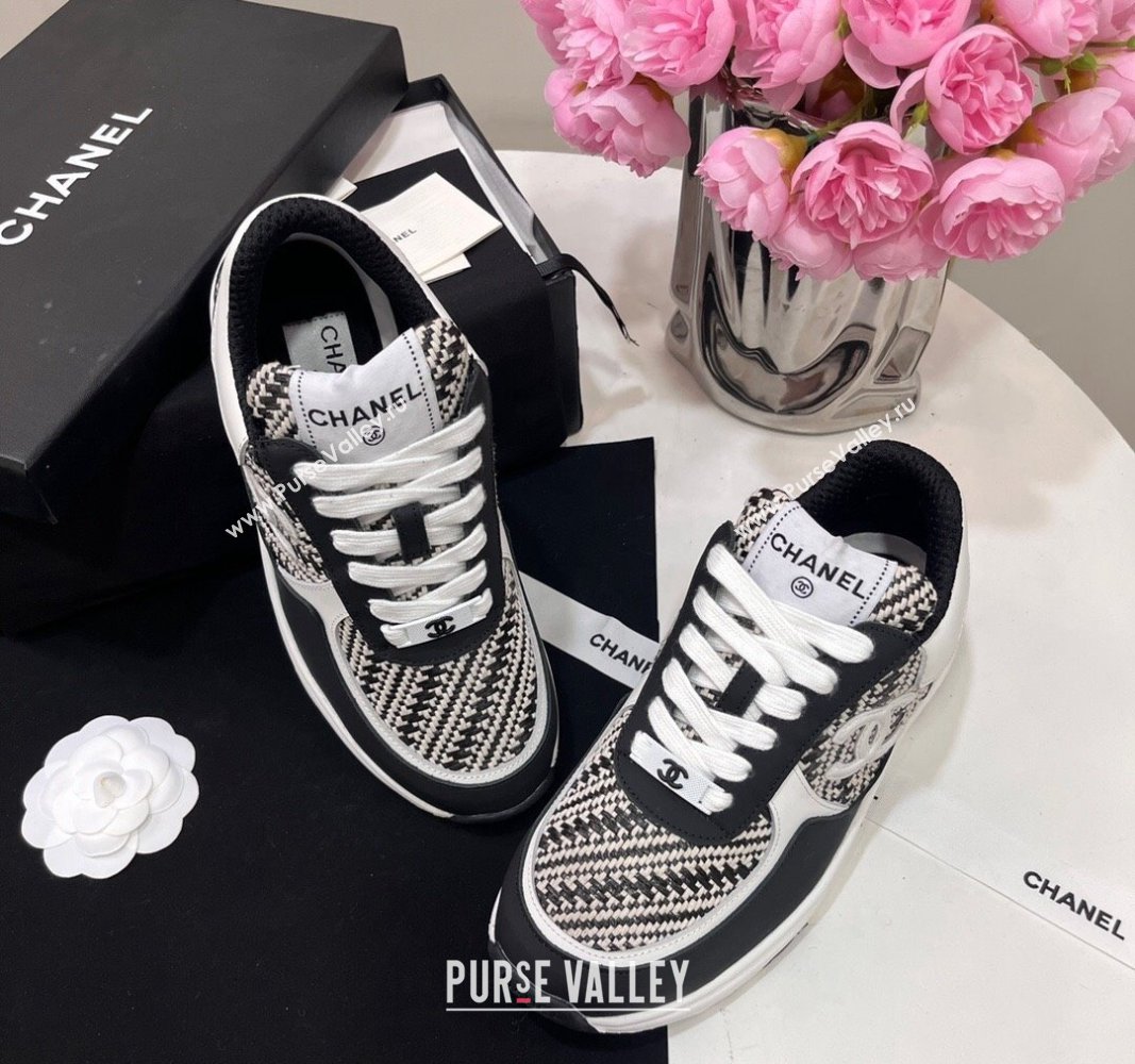 Chanel Calfskin Braided Fabric Sneakers Black 2024 CH091020 (KL-240910110)