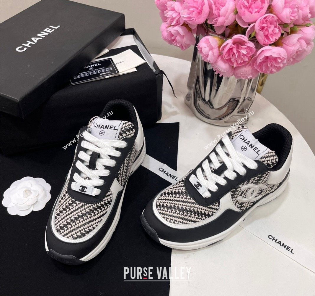 Chanel Calfskin Braided Fabric Sneakers Black 2024 CH091020 (KL-240910110)