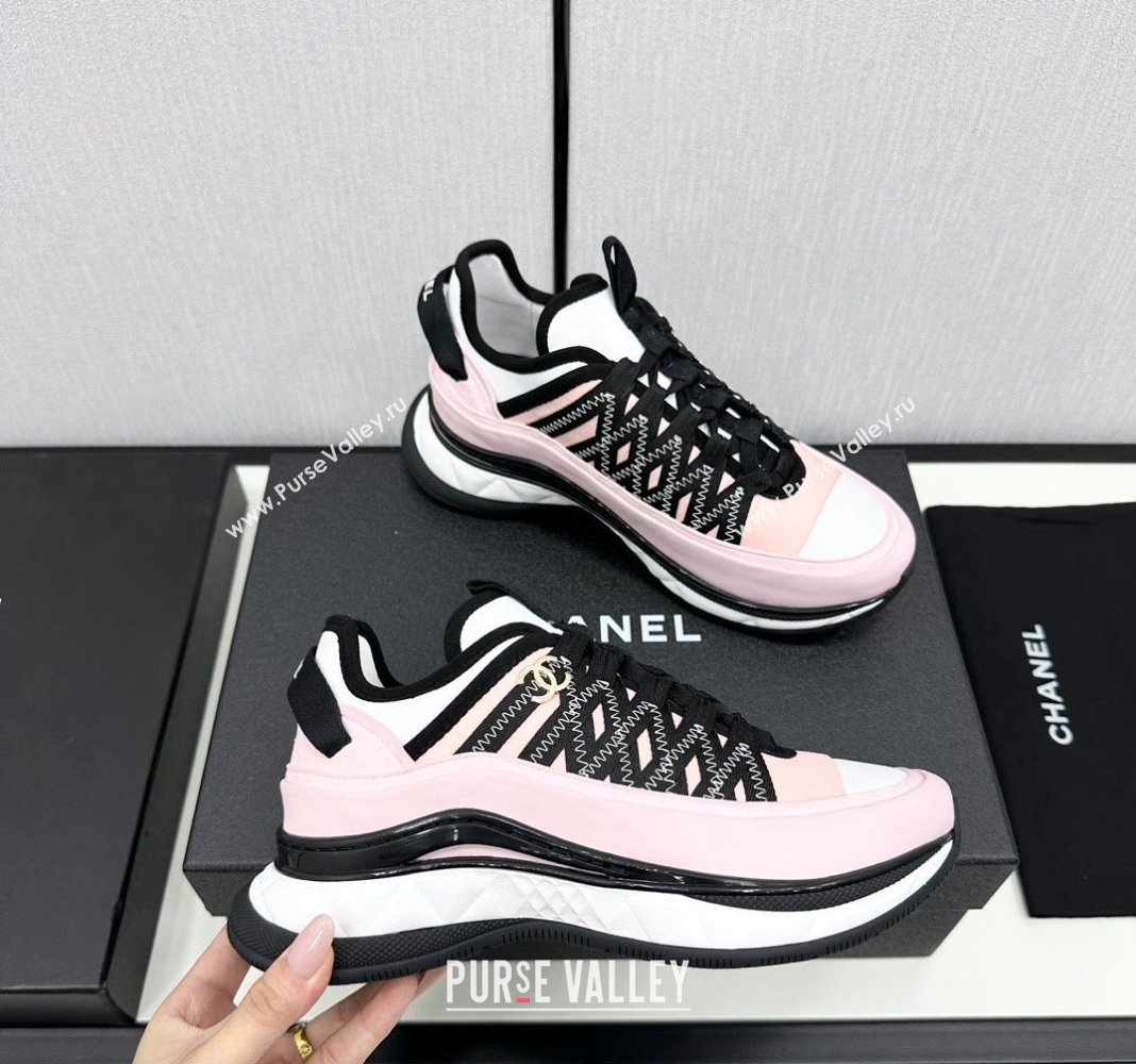 Chanel Silky Calfskin Fabric Laced Sneakers Light Pink 2024 CH091021 (MD-240910111)