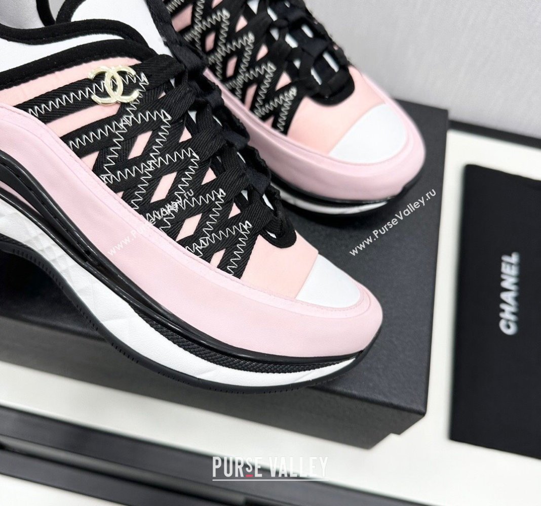 Chanel Silky Calfskin Fabric Laced Sneakers Light Pink 2024 CH091021 (MD-240910111)