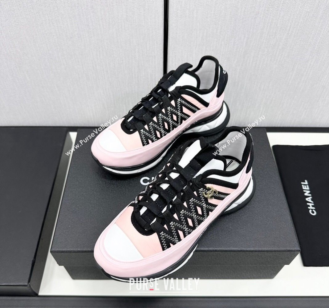 Chanel Silky Calfskin Fabric Laced Sneakers Light Pink 2024 CH091021 (MD-240910111)