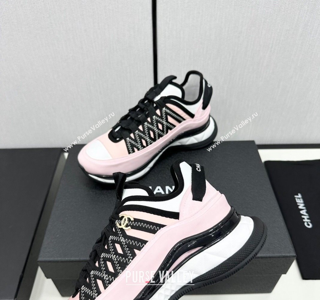 Chanel Silky Calfskin Fabric Laced Sneakers Light Pink 2024 CH091021 (MD-240910111)