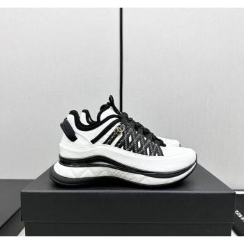 Chanel Silky Calfskin Fabric Laced Sneakers White/Black 2024 CH091021 (MD-240910112)