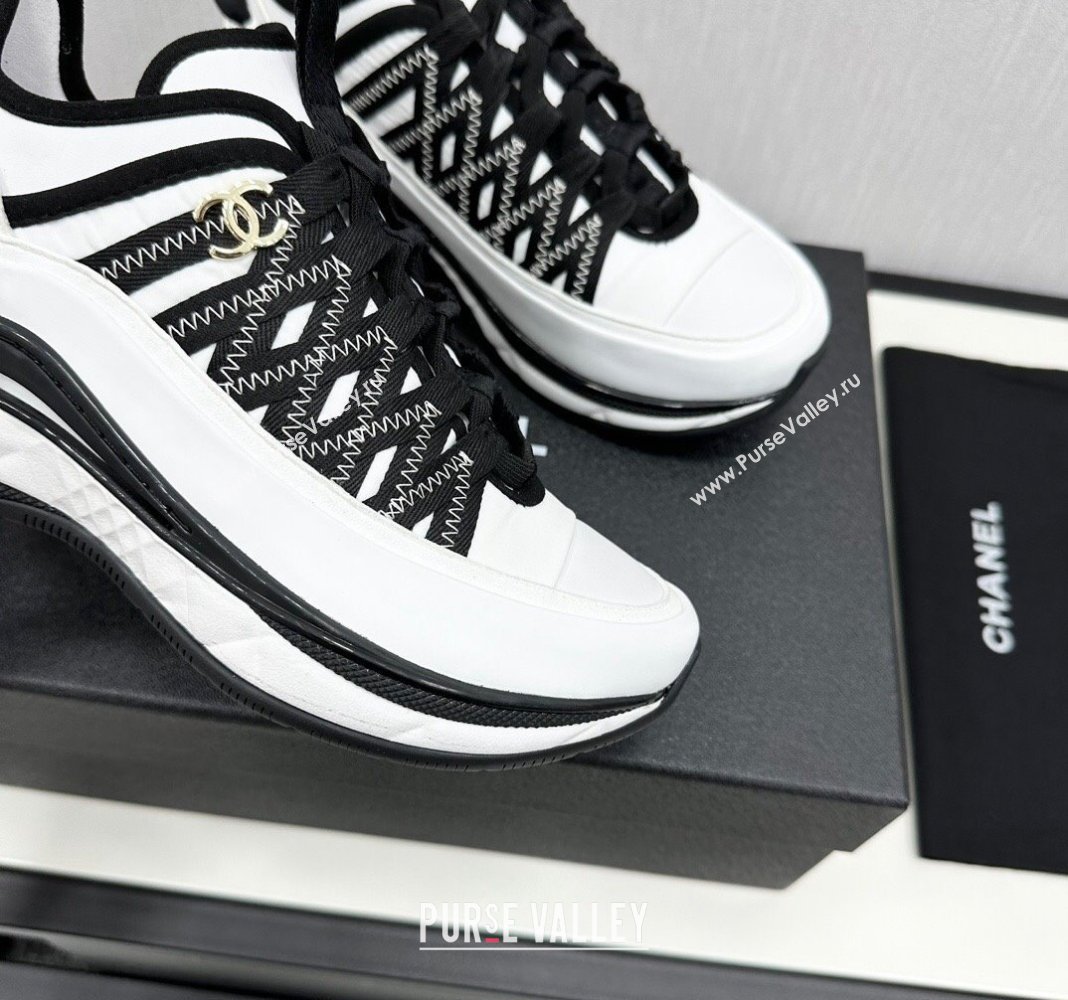 Chanel Silky Calfskin Fabric Laced Sneakers White/Black 2024 CH091021 (MD-240910112)