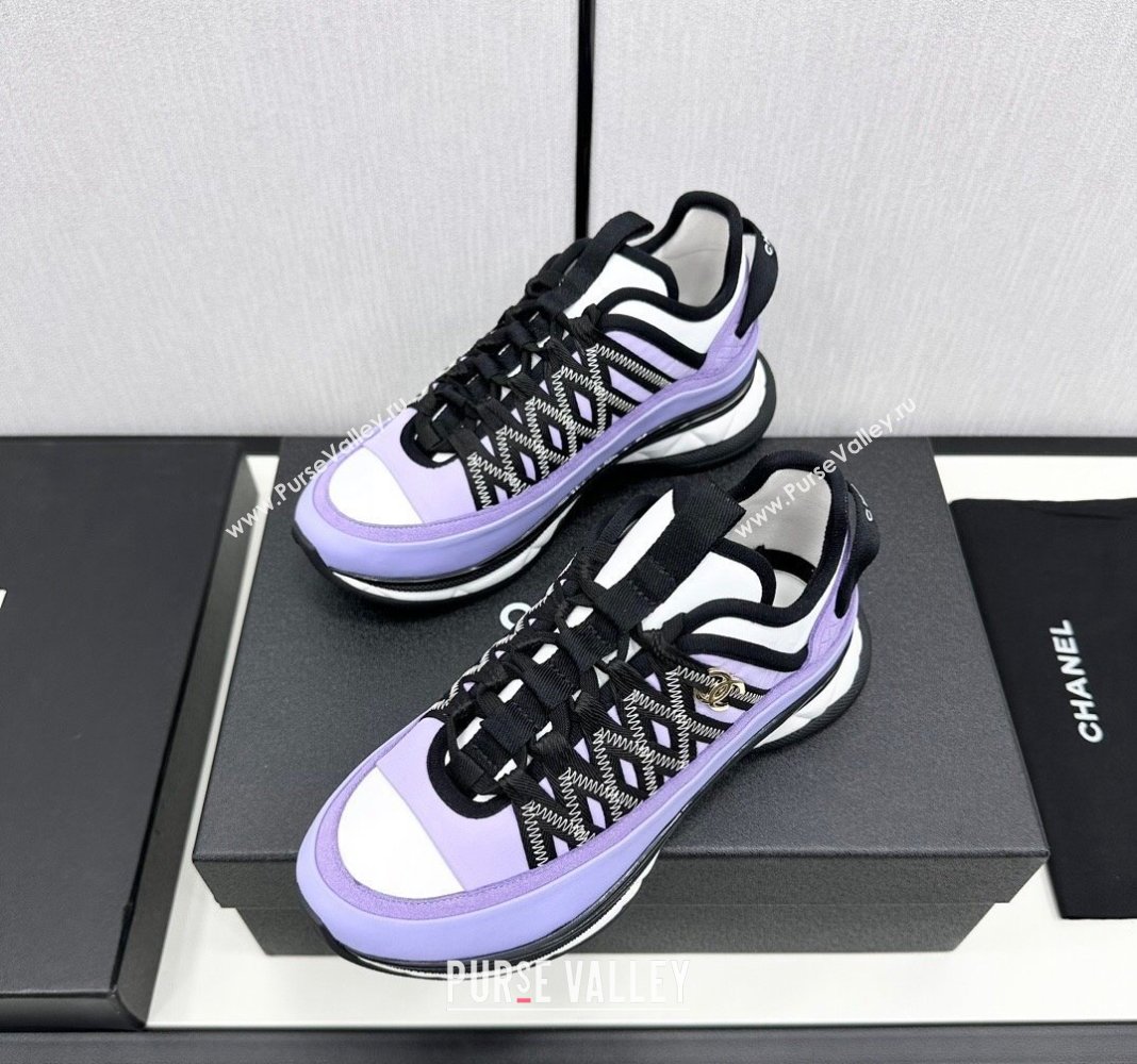 Chanel Silky Calfskin Fabric Laced Sneakers Purple 2024 CH091021 (MD-240910113)