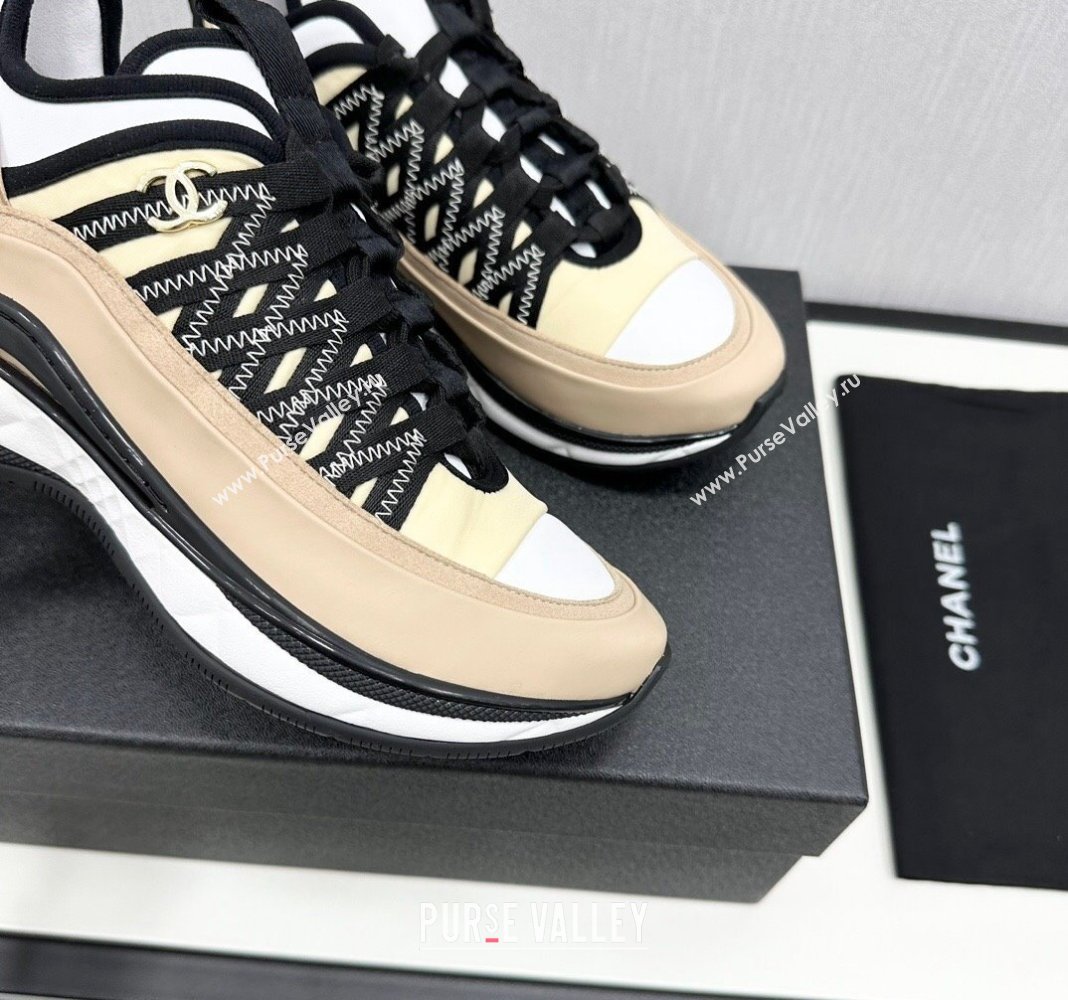 Chanel Silky Calfskin Fabric Laced Sneakers Beige 2024 CH091021 (MD-240910115)