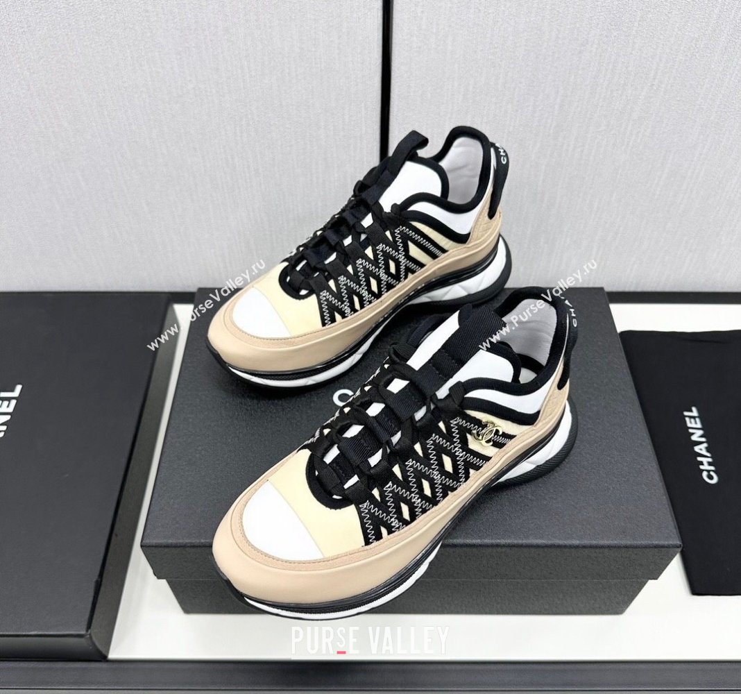 Chanel Silky Calfskin Fabric Laced Sneakers Beige 2024 CH091021 (MD-240910115)