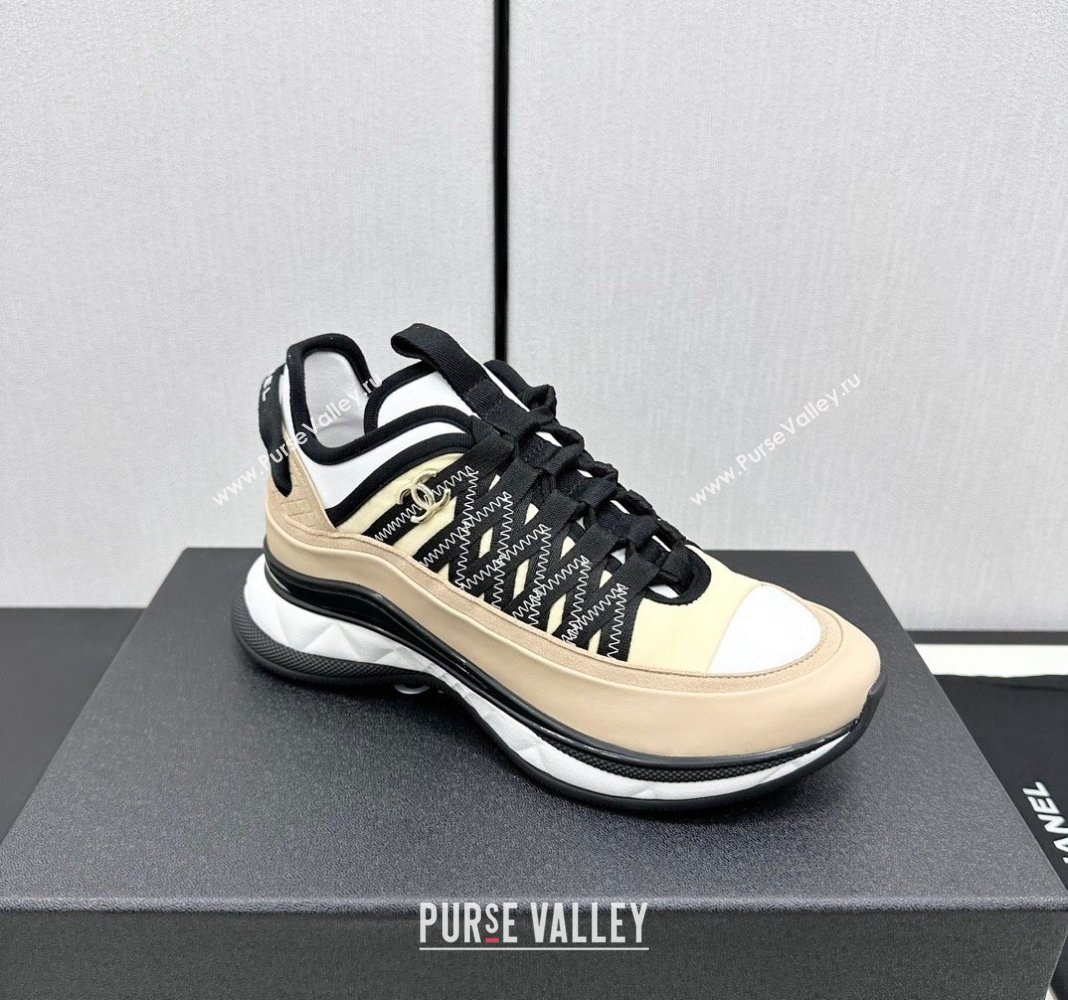 Chanel Silky Calfskin Fabric Laced Sneakers Beige 2024 CH091021 (MD-240910115)