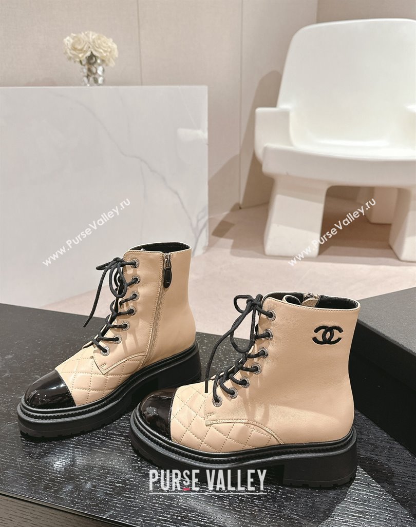 Chanel Calfskin Lace-up Ankle Boots Beige 2024 CH091022 (MD-240910122)