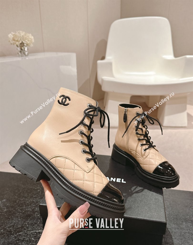 Chanel Calfskin Lace-up Ankle Boots Beige 2024 CH091022 (MD-240910122)