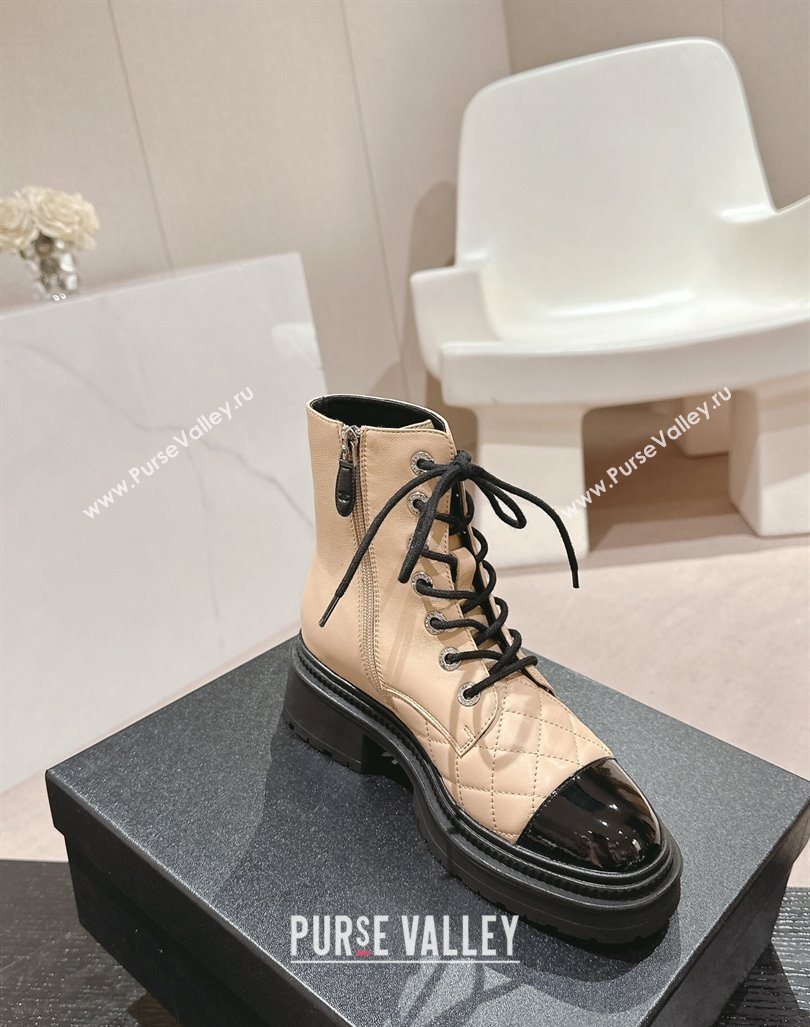 Chanel Calfskin Lace-up Ankle Boots Beige 2024 CH091022 (MD-240910122)