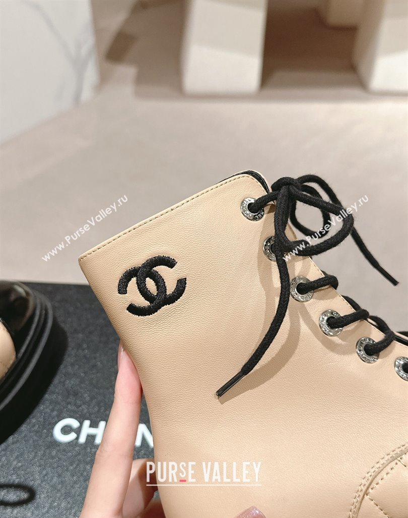 Chanel Calfskin Lace-up Ankle Boots Beige 2024 CH091022 (MD-240910122)