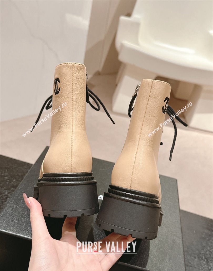 Chanel Calfskin Lace-up Ankle Boots Beige 2024 CH091022 (MD-240910122)