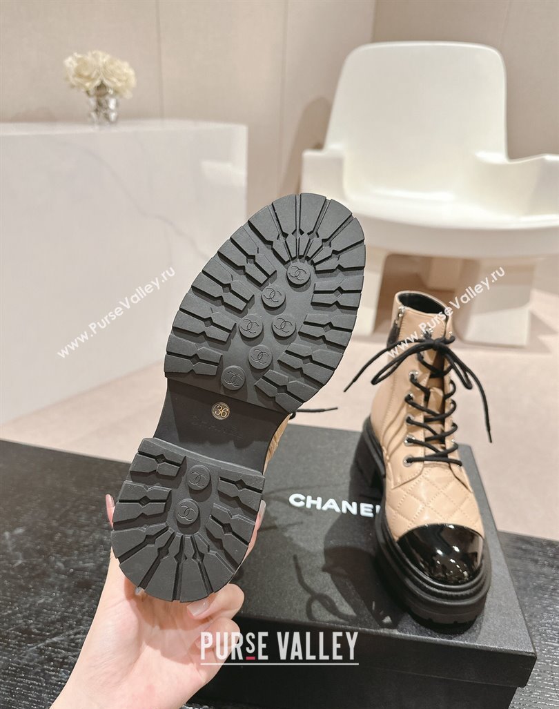 Chanel Calfskin Lace-up Ankle Boots Beige 2024 CH091022 (MD-240910122)