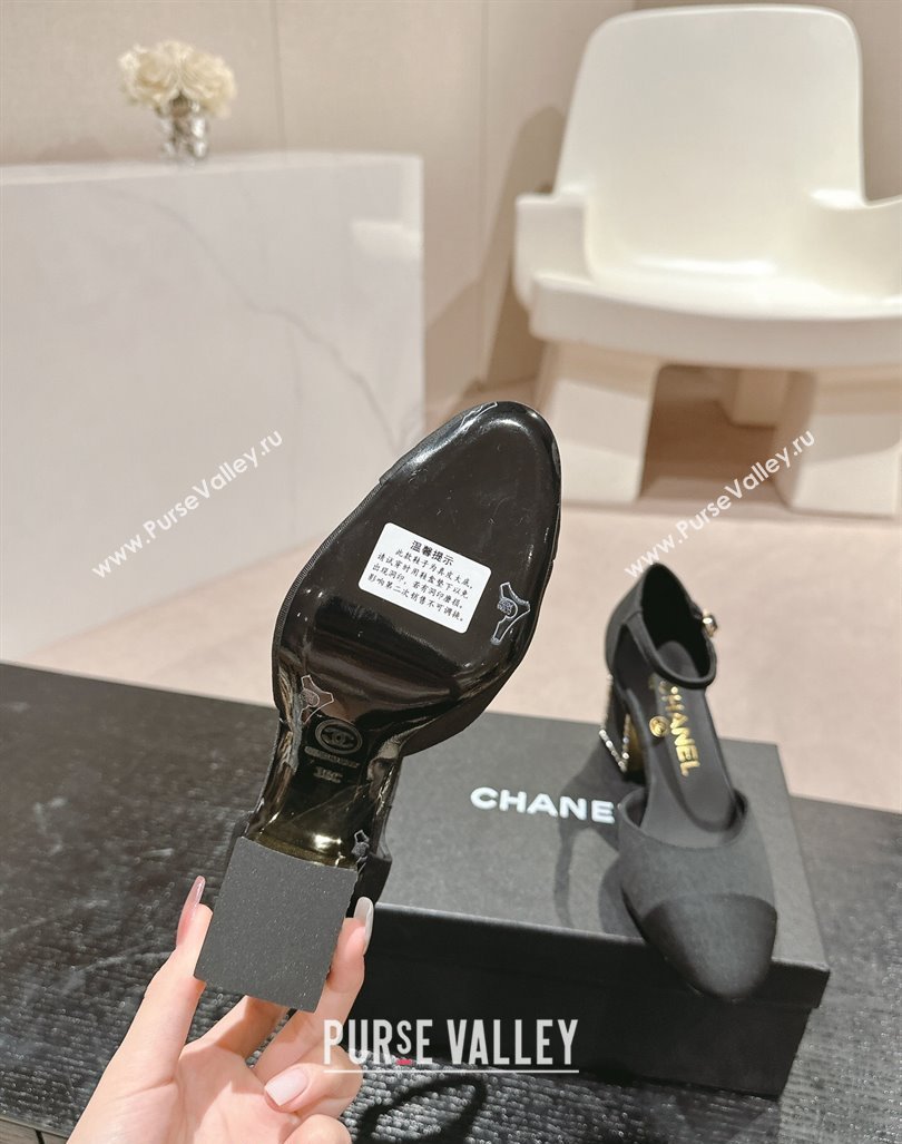 Chanel Grosgrain Mary Janes Pumps 6.5cm with Strass Black 2024 G45235 (MD-240910134)