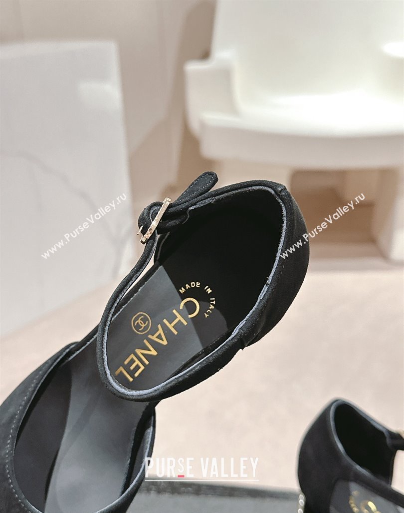 Chanel Suede Mary Janes Pumps 6.5cm with Strass Black 2024 G45235 (MD-240910135)