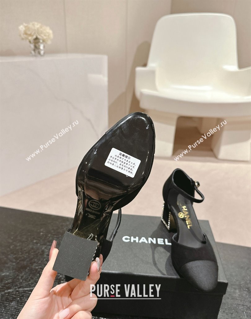 Chanel Suede Mary Janes Pumps 6.5cm with Strass Black 2024 G45235 (MD-240910135)