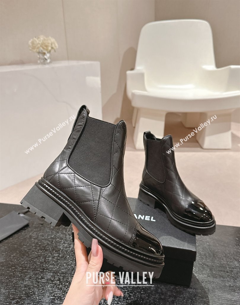 Chanel Quilted Calfskin Chelsea Platform Ankle Boots Black 2024 CH090907 (MD-240909089)