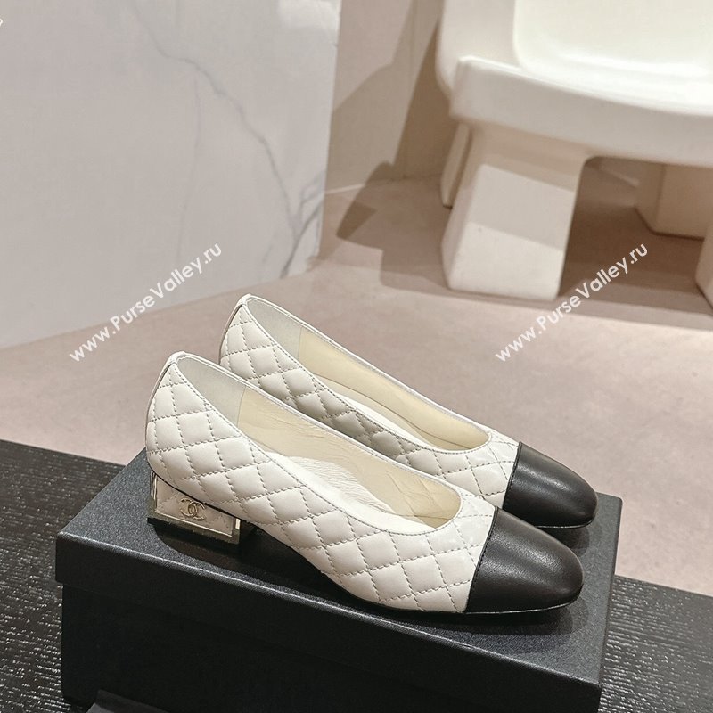 Chanel Quilted Lambskin Leather Low-Heel Pumps White 2024 G45235 (MD-240910140)