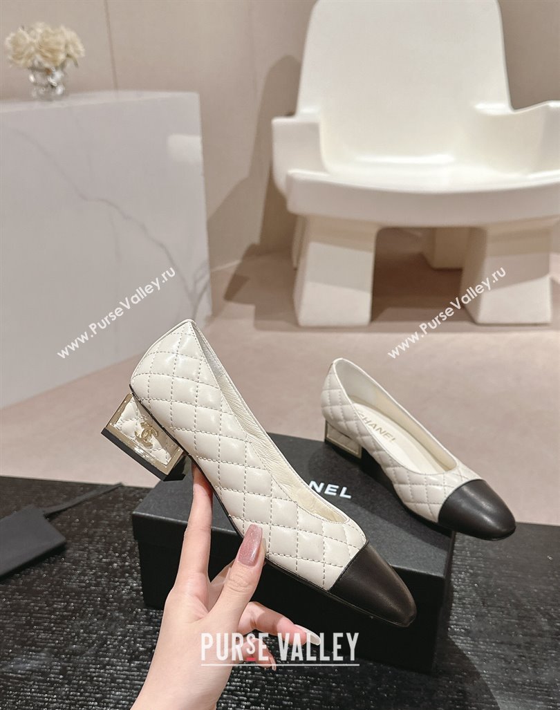 Chanel Quilted Lambskin Leather Low-Heel Pumps White 2024 G45235 (MD-240910140)