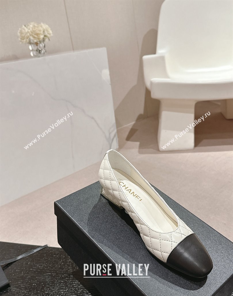 Chanel Quilted Lambskin Leather Low-Heel Pumps White 2024 G45235 (MD-240910140)