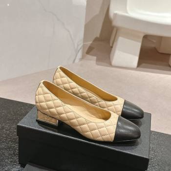 Chanel Quilted Lambskin Leather Low-Heel Pumps Beige 2024 G45235 (MD-240910141)