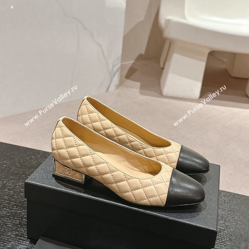 Chanel Quilted Lambskin Leather Low-Heel Pumps Beige 2024 G45235 (MD-240910141)