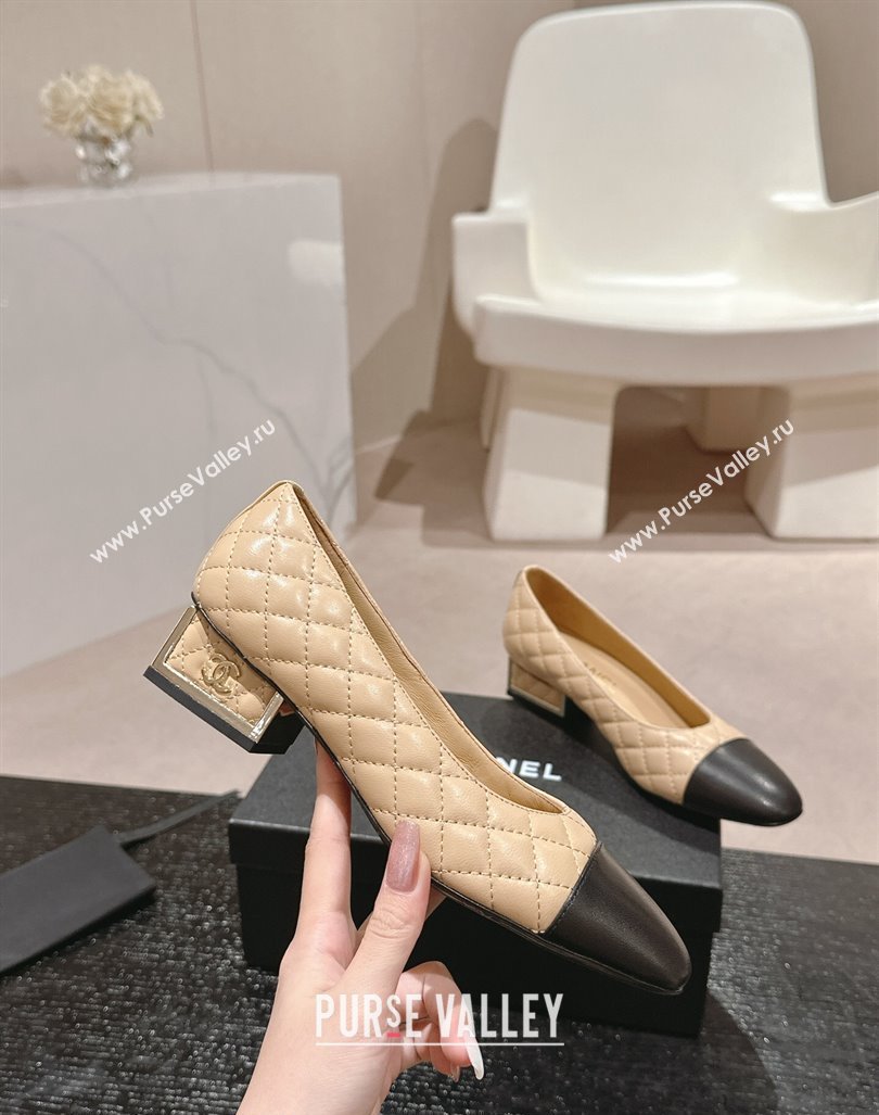 Chanel Quilted Lambskin Leather Low-Heel Pumps Beige 2024 G45235 (MD-240910141)