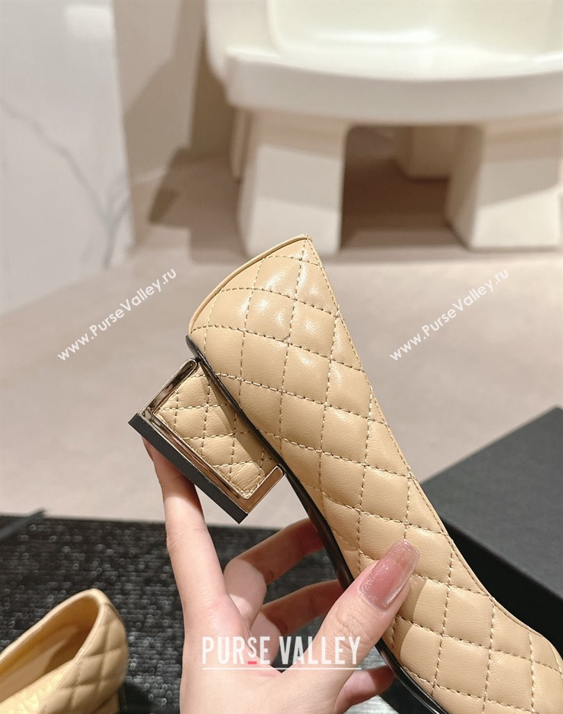 Chanel Quilted Lambskin Leather Low-Heel Pumps Beige 2024 G45235 (MD-240910141)