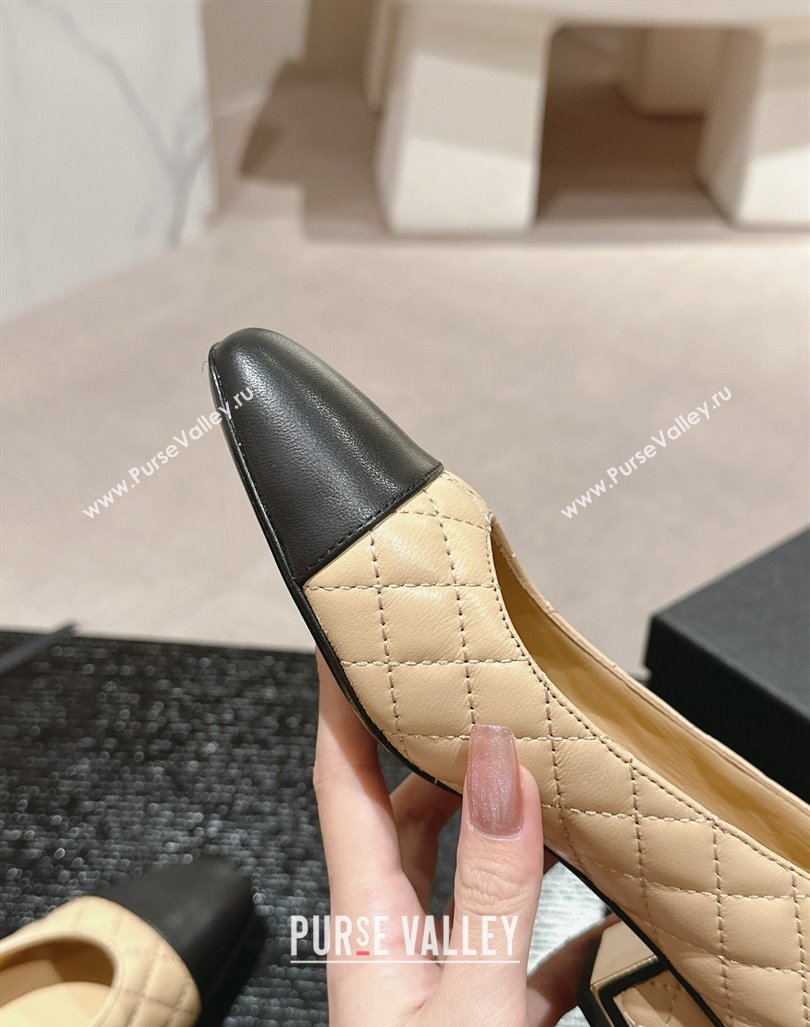 Chanel Quilted Lambskin Leather Low-Heel Pumps Beige 2024 G45235 (MD-240910141)