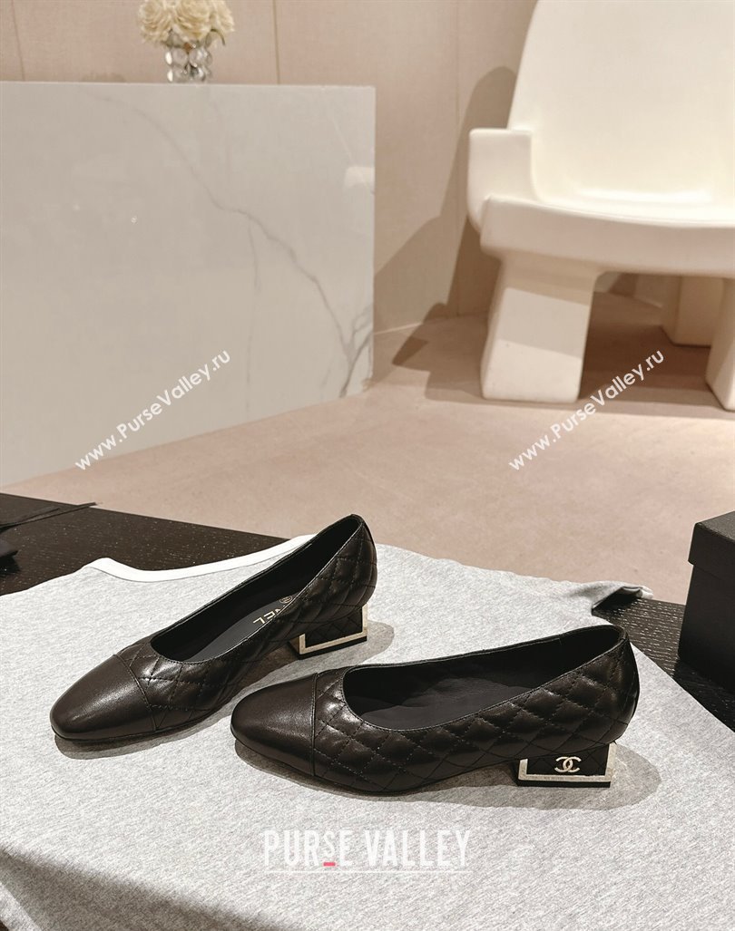 Chanel Quilted Lambskin Leather Low-Heel Pumps Black 2024 G45235 (MD-240910142)