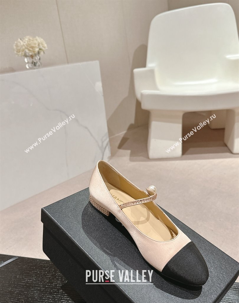 Chanel Silk Satin Grosgrain Mary Janes Flat with Strass Beige 2024 G45877 (MD-240910144)